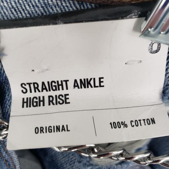 Express Straight Ankle Jeans 8 High Rise Waist Distressed Chain Raw Hem Blue NWT - Picture 5 of 13